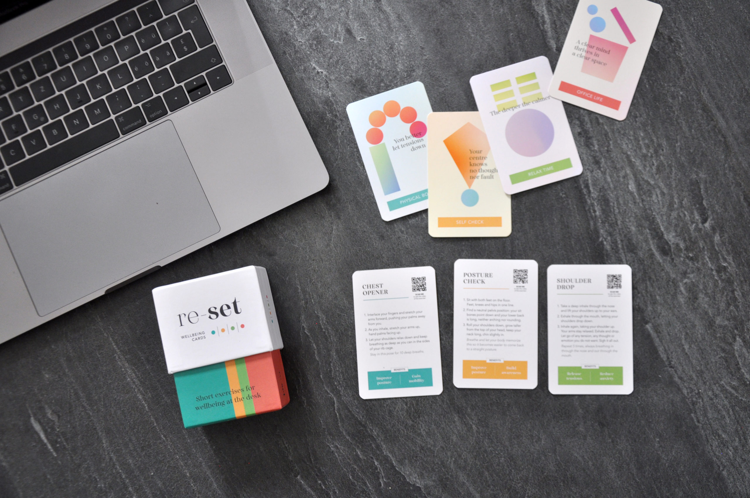 re-set wellbeing cards on the table with the computer